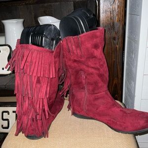 Fringe Suede Red Boots
